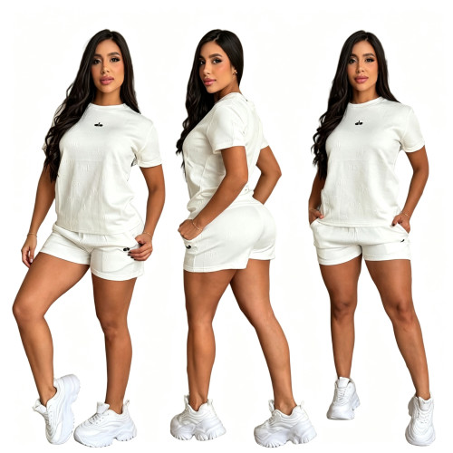 Summer casual set, short sleeved shorts, two-piece set, fashionable and sporty style, 3 ribbons with ALO letters