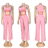ALO Fashion Short Tank Top (including Chest Mat) Loose Straight Leg Wide Pants Casual Fitness Yoga Set