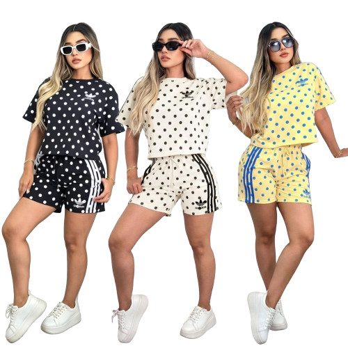 Fashionable polka dot casual suit loose and comfortable skin friendly fabric short sleeved shorts two-piece set