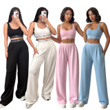ALO Fashion Short Tank Top (including Chest Mat) Loose Straight Leg Wide Pants Casual Fitness Yoga Set