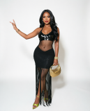 Summer Knitted Hand Hook Perspective Glitter Tassel Strap Beach Skirt Irregular Skirt