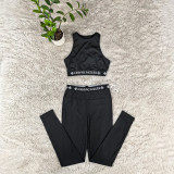 Round neck sleeveless sports vest, high waist and hip lifting leggings, high elasticity and breathable sports suit