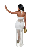 Summer Knitted Hand Hook Perspective Glitter Tassel Strap Beach Skirt Irregular Skirt
