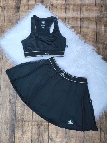 ALO fashion sexy sports vest short skirt two-piece set quick drying breathable fitness suit tennis skirt