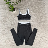 ALODouble layer spliced camisole, high waisted, hip lifting, abdominal tightening yoga suit, quick drying, tight fitting fitness suit