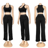 ALO Fashion Short Tank Top (including Chest Mat) Loose Straight Leg Wide Pants Casual Fitness Yoga Set