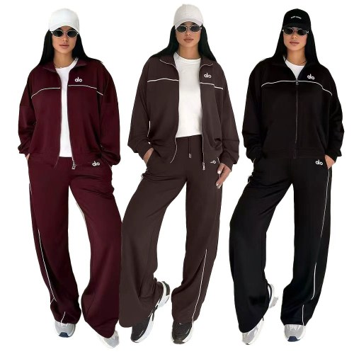 ALO autumn and winter new fashion temperament set embroidered casual versatile wide leg two-piece set