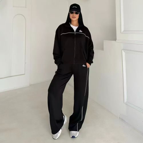 ALO autumn and winter new fashion temperament set embroidered casual versatile wide leg two-piece set
