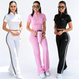 ALO Leisure Fashion Sports Pit Strip Embroidered Zipper Coat Set