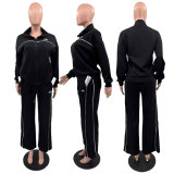 ALO autumn and winter new fashion temperament set embroidered casual versatile wide leg two-piece set