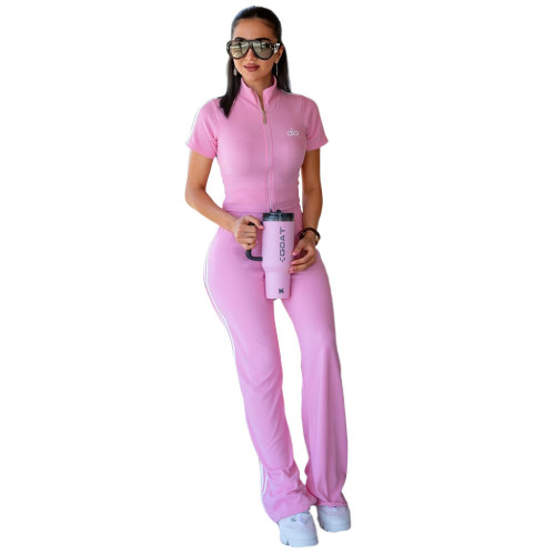 ALO Leisure Fashion Sports Pit Strip Embroidered Zipper Coat Set
