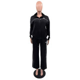 ALO autumn and winter new fashion temperament set embroidered casual versatile wide leg two-piece set
