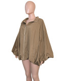 European and American style spicy girl loose cut khaki trench coat, lazy street style zipper jacket