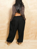 Fashionable and casual pleated loose crotch covering leg binding pants, cropped pants