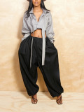 Fashionable and casual pleated loose crotch covering leg binding pants, cropped pants