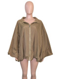 European and American style spicy girl loose cut khaki trench coat, lazy street style zipper jacket