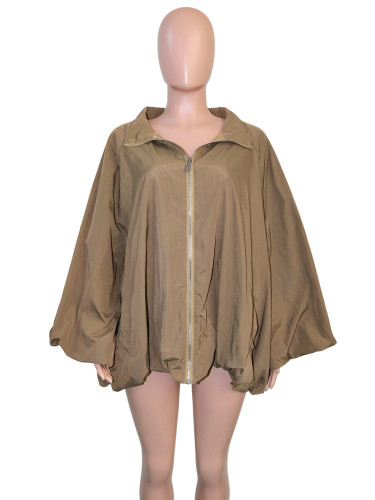 European and American style spicy girl loose cut khaki trench coat, lazy street style zipper jacket
