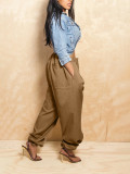 Fashionable and casual pleated loose crotch covering leg binding pants, cropped pants