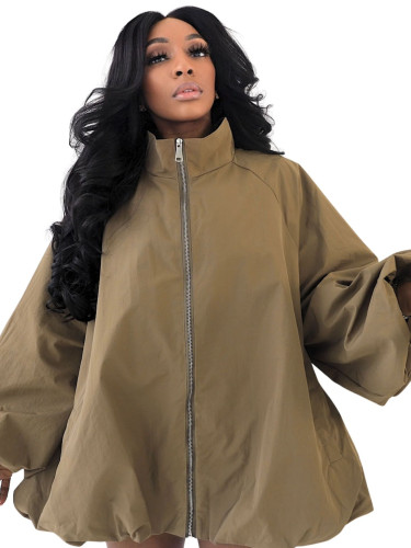 European and American style spicy girl loose cut khaki trench coat, lazy street style zipper jacket