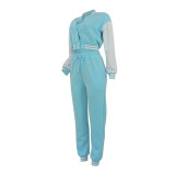 Fashion baseball suit set with spliced single breasted two-piece set
