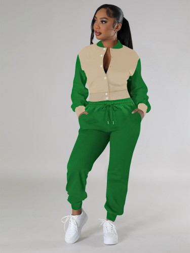 Fashion baseball suit set with spliced single breasted two-piece set