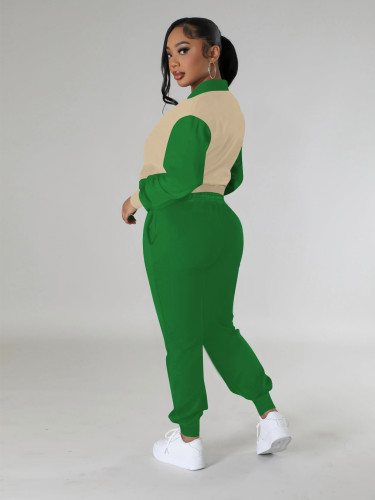Fashion baseball suit set with spliced single breasted two-piece set