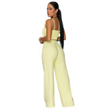 Solid color pleated metal buckle camisole top, wide leg pants two-piece set