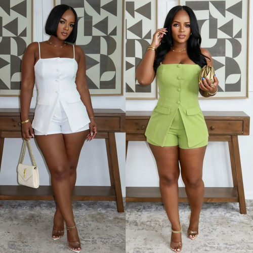 Elegant slim fitting camisole style fake two-piece jumpsuit