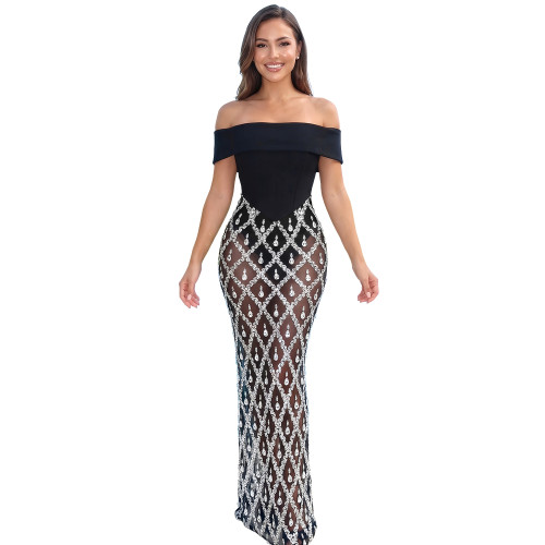Sexy one shoulder strapless fishtail dress, rhinestone party dress