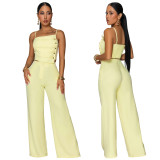 Solid color pleated metal buckle camisole top, wide leg pants two-piece set