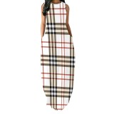 Digital printed sleeveless round neck long skirt (pocket)