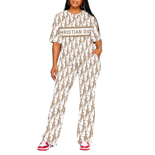 Digital printed short sleeved pants two-piece set