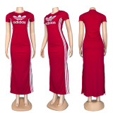 Casual Round Neck Short Sleeve Side-slit Stretchy Slim-fit Maxi Dresses