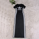 Casual Round Neck Short Sleeve Side-slit Stretchy Slim-fit Maxi Dresses