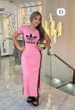Casual Round Neck Short Sleeve Side-slit Stretchy Slim-fit Maxi Dresses