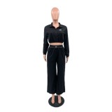 Casual and fashionable quick drying sweat absorbing embroidered jacket set (with pockets)