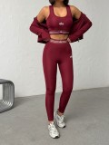 Naked slimming yoga suit three piece set, high elasticity slimming running exercise set (including chest cushion)