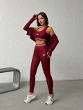 Naked slimming yoga suit three piece set, high elasticity slimming running exercise set (including chest cushion)