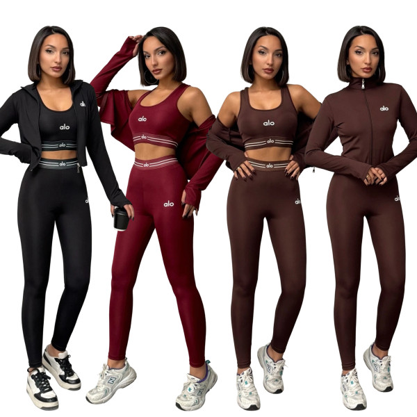 Naked slimming yoga suit three piece set, high elasticity slimming running exercise set (including chest cushion)