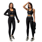 Naked slimming yoga suit three piece set, high elasticity slimming running exercise set (including chest cushion)
