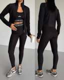 Naked slimming yoga suit three piece set, high elasticity slimming running exercise set (including chest cushion)