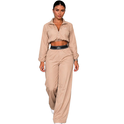 Casual and fashionable quick drying sweat absorbing embroidered jacket set (with pockets)