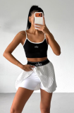 Sexy tank top high waisted pleated tennis skirt set, anti glare sports short skirt two-piece set