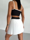 Sexy tank top high waisted pleated tennis skirt set, anti glare sports short skirt two-piece set