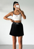 Sexy tank top high waisted pleated tennis skirt set, anti glare sports short skirt two-piece set