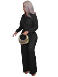 Hot stamping pleated long sleeved lapel shirt wide leg long pants two-piece set