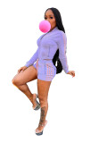 Sexy spicy girl set long sleeved zipper contrasting woven shorts two-piece set