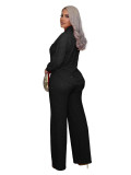 Hot stamping pleated long sleeved lapel shirt wide leg long pants two-piece set