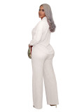 Hot stamping pleated long sleeved lapel shirt wide leg long pants two-piece set