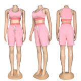 Fashionable cropped tank top with double waistbands and seven-inch yoga pants casual workout set (includes chest pad)